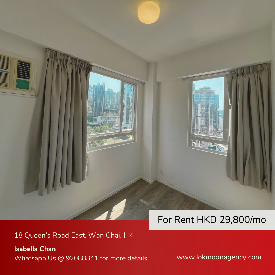 Spacious master bedroom with large windows and city views